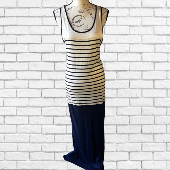 Striped Navy and White Maxi Dress - Picture 1 of 5